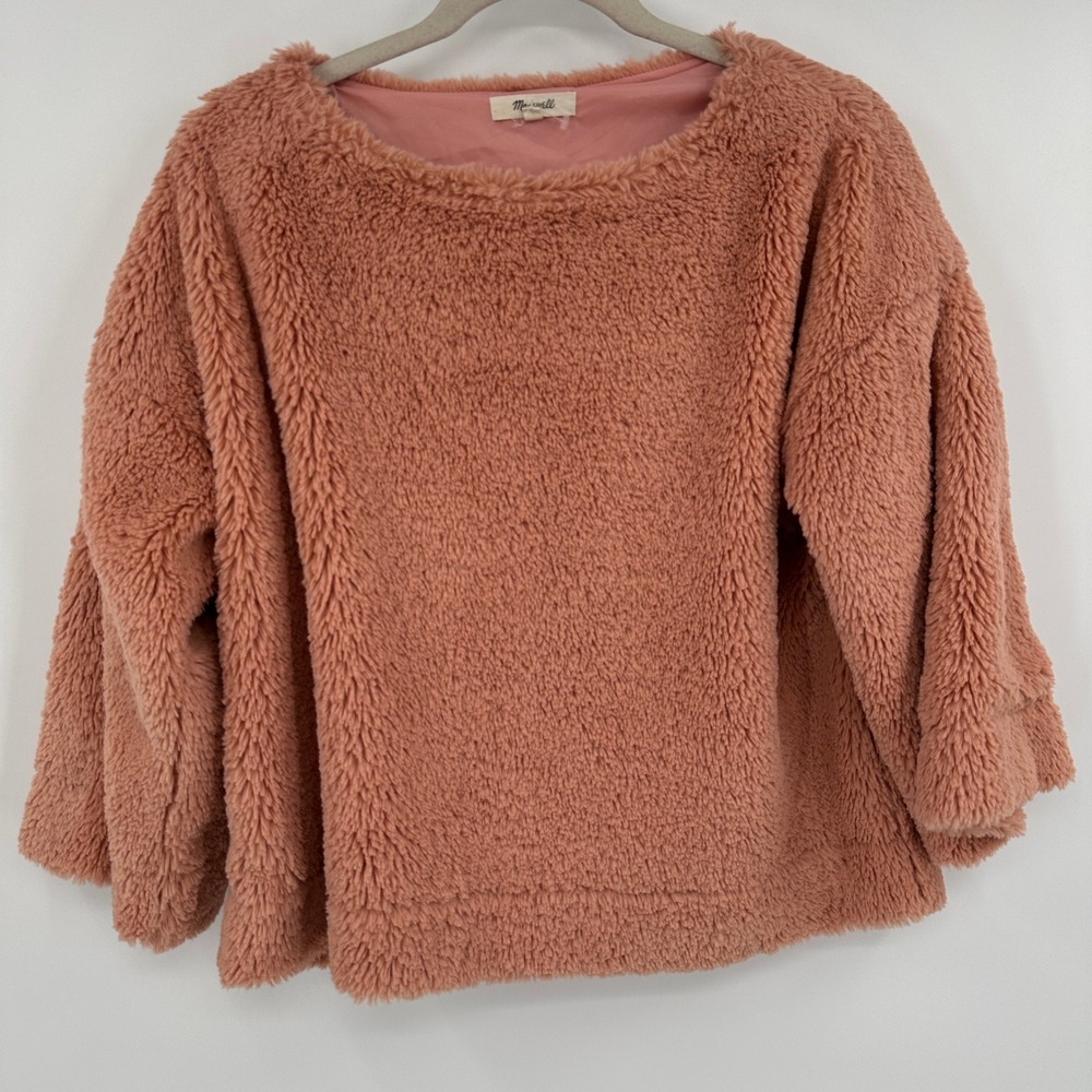 Madewell Fuzzy Plush Pullover Sweater Coral Pink Crewneck Cozy Comfy Women's M